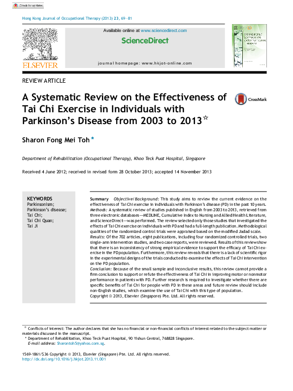 (PDF) A Systematic Review on the Effectiveness of Tai Chi Exercise in ...