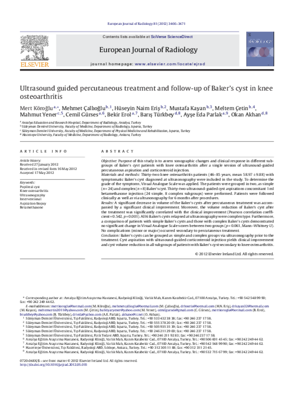 (PDF) Ultrasound guided percutaneous treatment and followup of Baker's