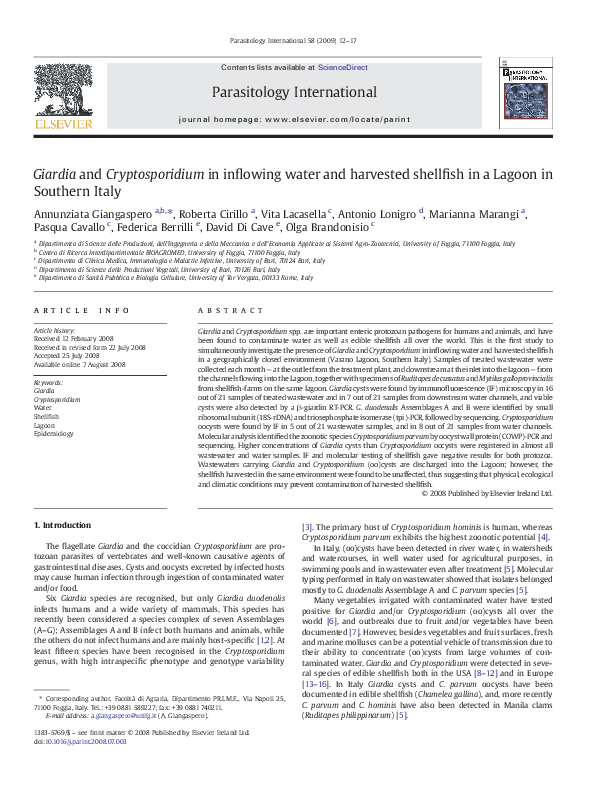 (PDF) Giardia and Cryptosporidium in inflowing water and harvested ...