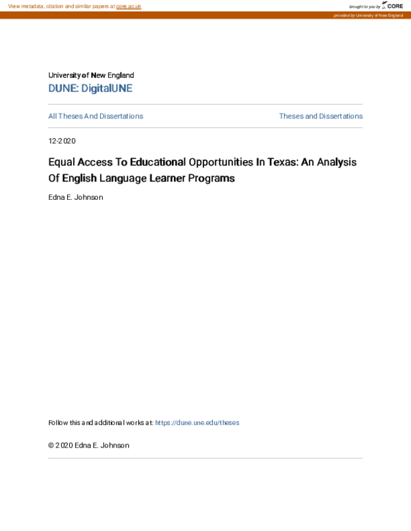 (PDF) Equal Access To Educational Opportunities In Texas: An Analysis ...