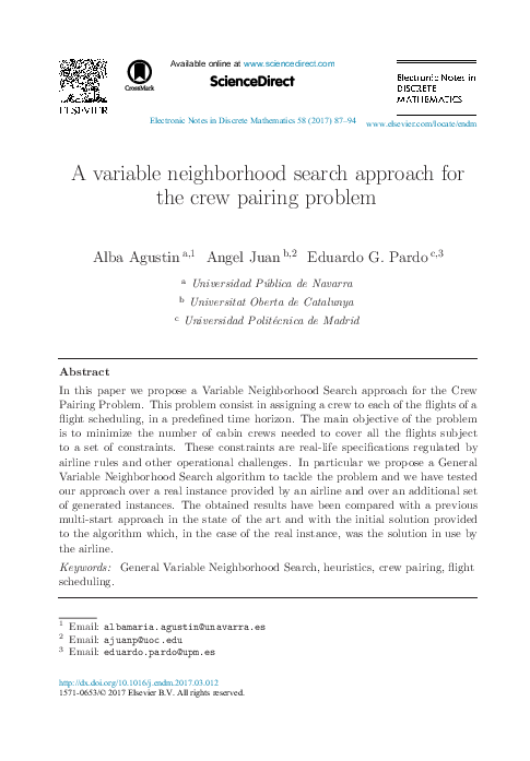 (PDF) A variable neighborhood search approach for the crew pairing problem