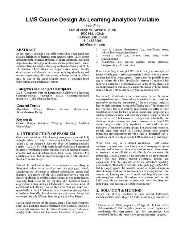 (PDF) LMS Course Design As Learning Analytics Variable