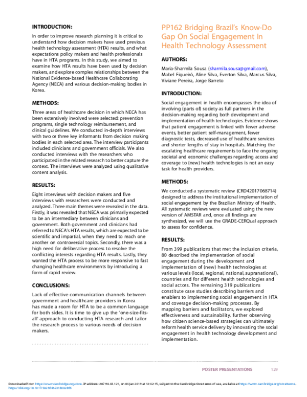 PP162 Bridging Brazil's Know-Do Gap On Social Engagement In Health Technology Assessment