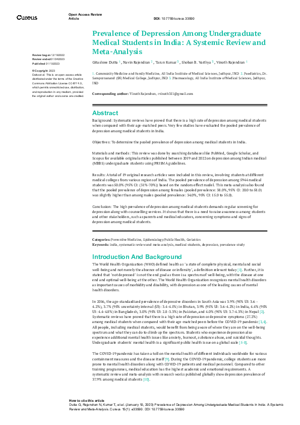 (PDF) Prevalence of Depression Among Undergraduate Medical Students in ...
