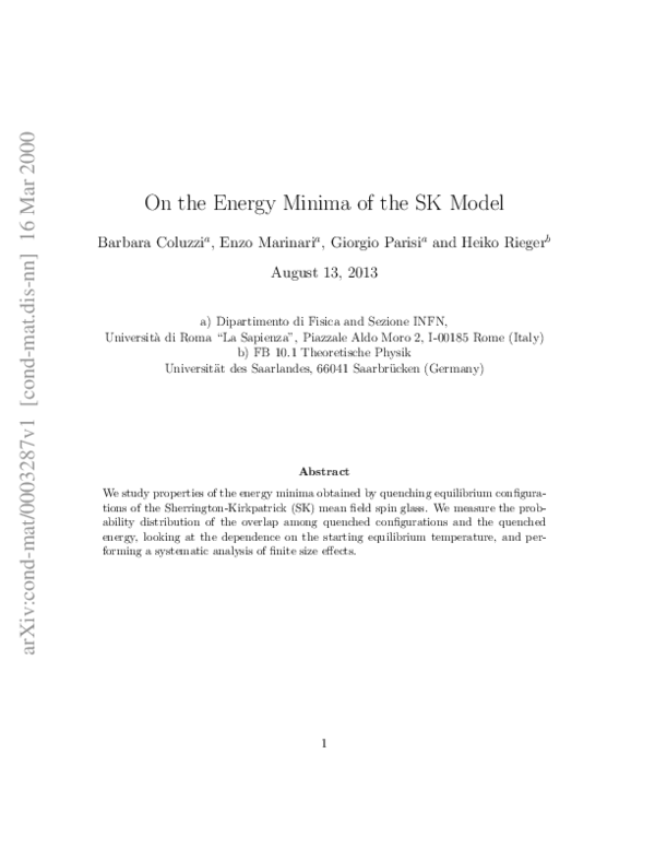 (PDF) On the energy minima of the SherringtonKirkpatrick model