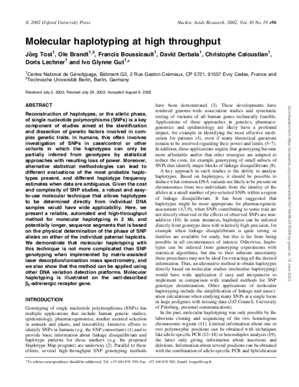 (PDF) Molecular haplotyping at high throughput