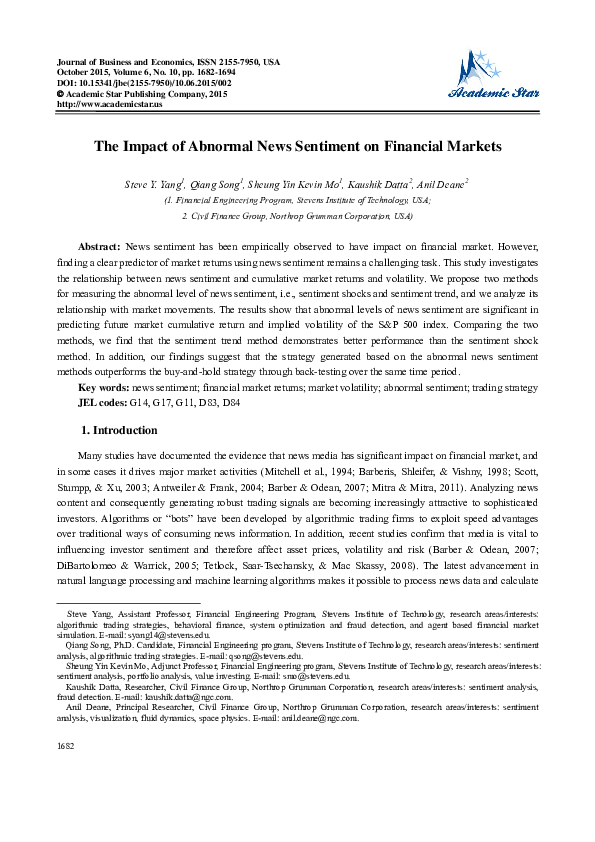 (PDF) The Impact of Abnormal News Sentiment on Financial Markets