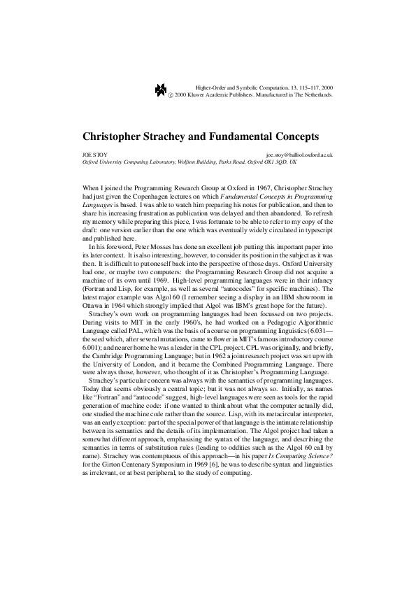 (PDF) Christopher Strachey and Fundamental Concepts