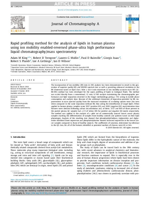 (PDF) Rapid profiling method for the analysis of lipids in human plasma ...