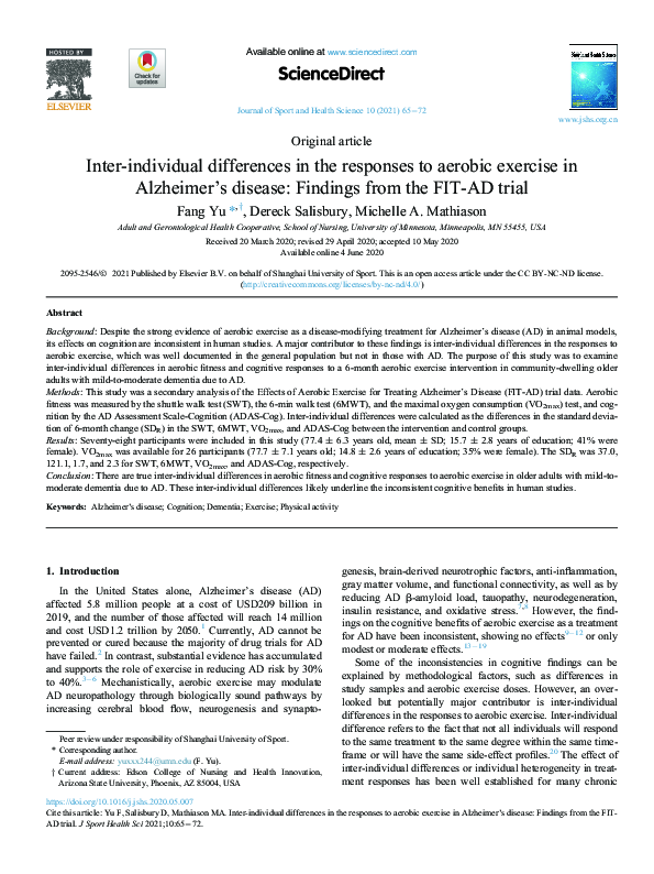 (PDF) Inter-individual differences in the responses to aerobic exercise ...
