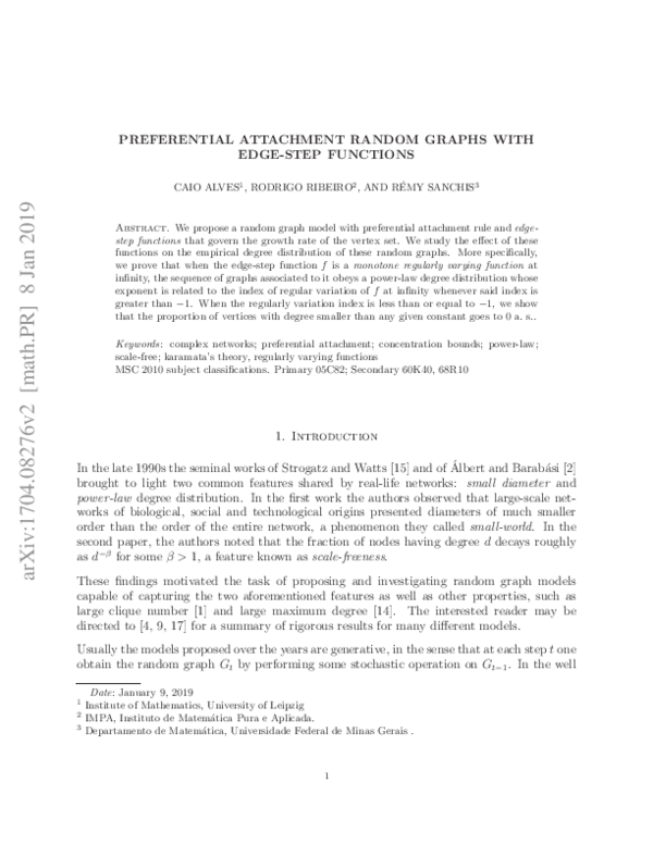 (PDF) Preferential Attachment Random Graphs with Edge-Step Functions