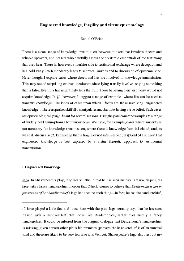 (PDF) Engineered Knowledge, Fragility and Virtue Epistemology