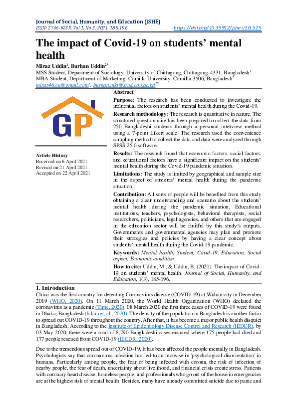 (PDF) The impact of Covid-19 on students’ mental health