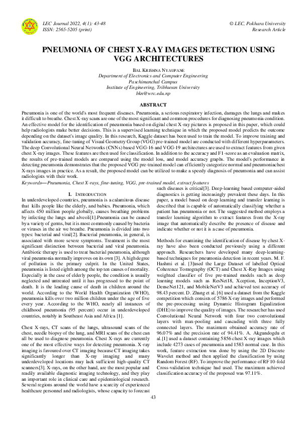 (PDF) Pneumonia of Chest X-Ray Images Detection using VGG Architectures