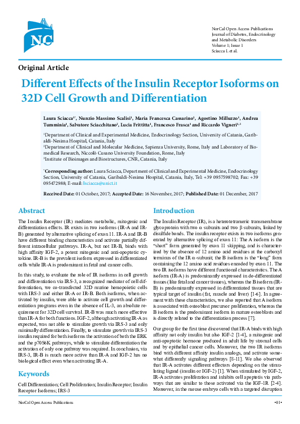 (PDF) Different Effects of the Insulin Receptor Isoforms on 32D Cell ...