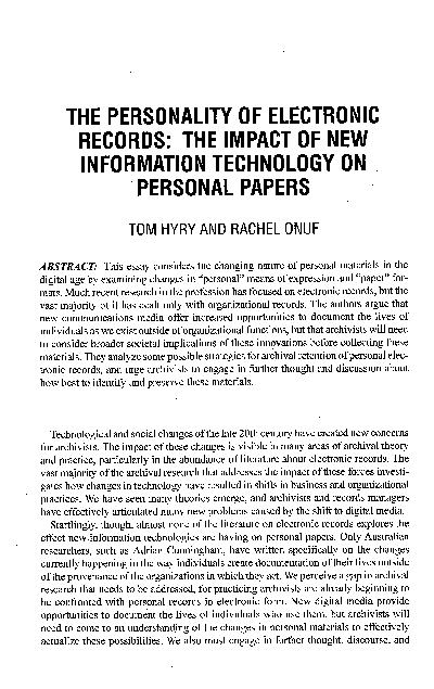 (PDF) The Personality of Electronic Records: The Impact of New ...