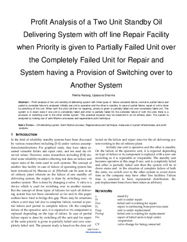 (PDF) Profit Analysis of a Two Unit Standby Oil Delivering System with ...