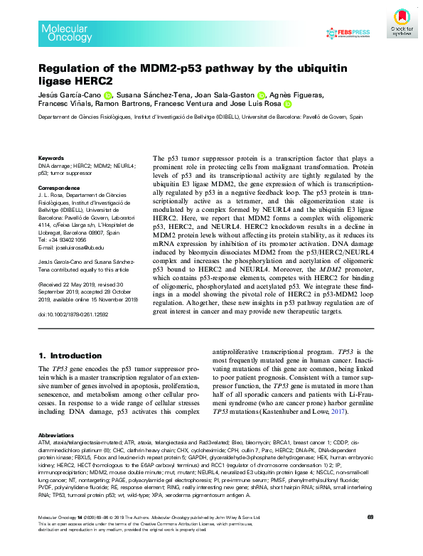 (PDF) Regulation of the MDM2‐p53 pathway by the ubiquitin ligase HERC2
