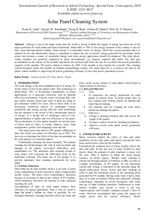 (PDF) Solar Panel Cleaning System