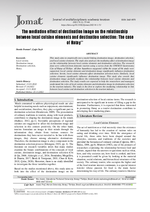 (PDF) The mediation effect of destination image on the relationship ...