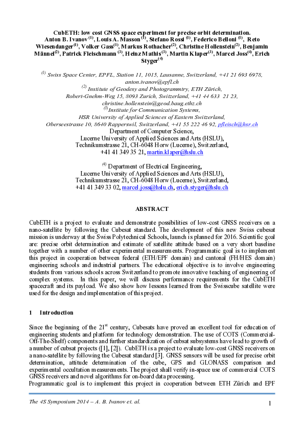 (PDF) CubETH: low cost GNSS space experiment for precise orbit ...