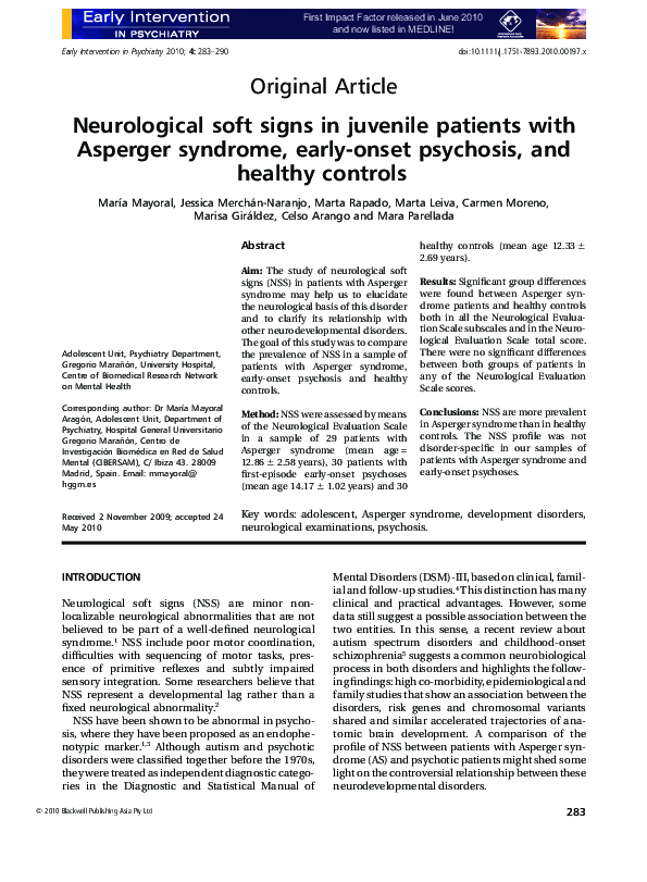 (PDF) Neurological soft signs in juvenile patients with Asperger ...