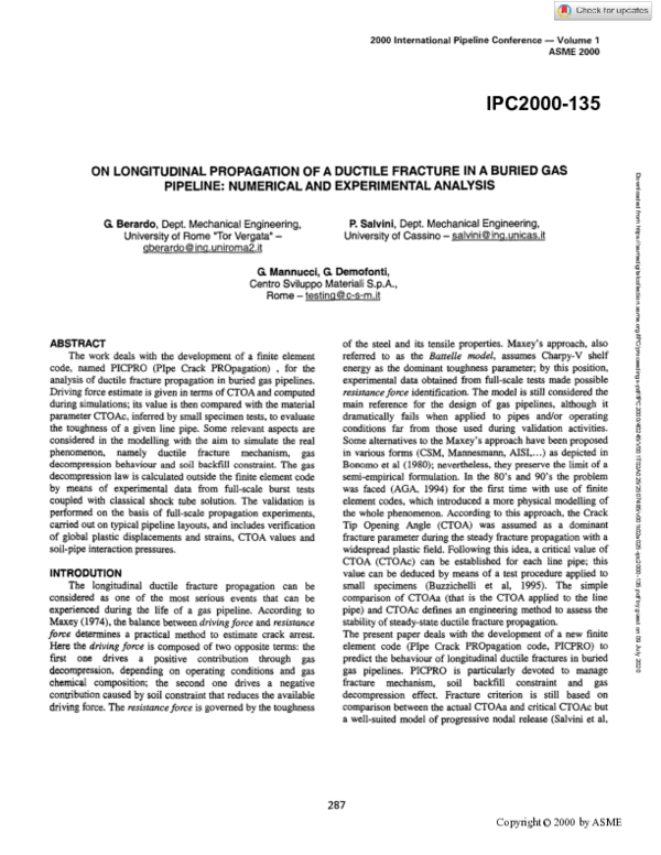 (PDF) On Longitudinal Propagation of a Ductile Fracture in a Buried Gas ...