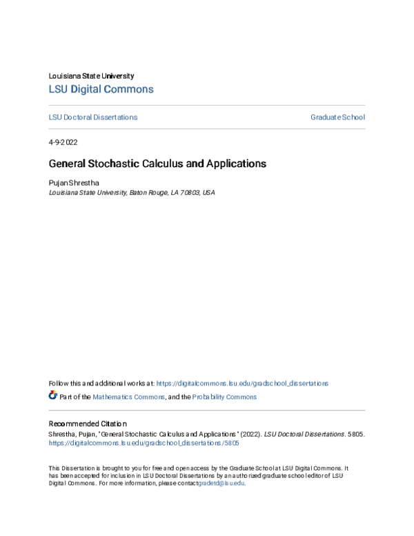 (PDF) General Stochastic Calculus and Applications