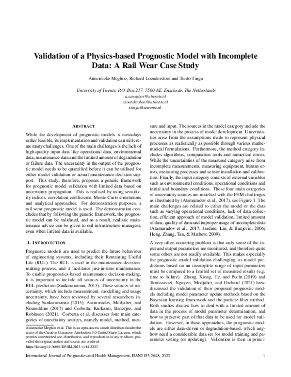 (PDF) Validation of a Physics-based Prognostic Model with Incomplete Data