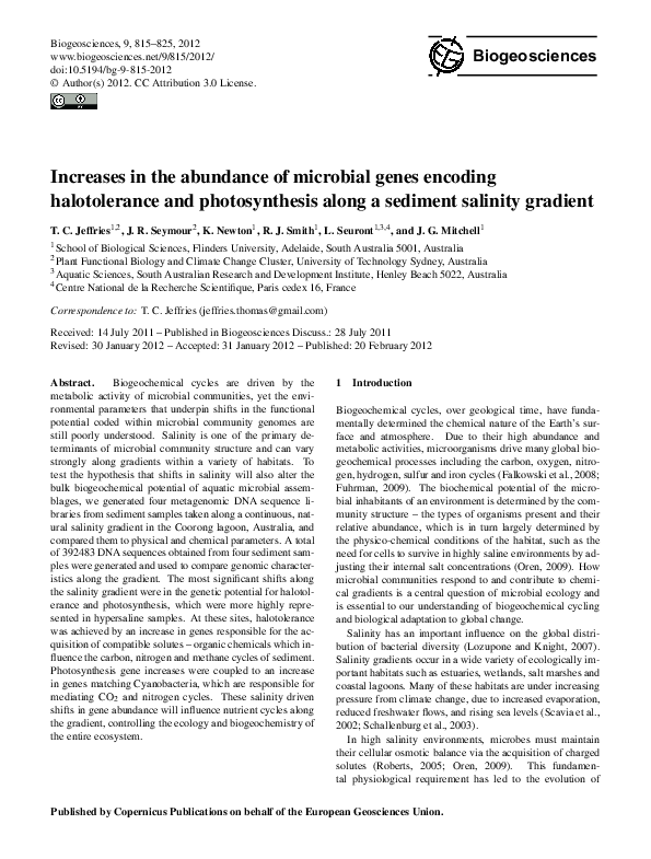 (PDF) Increases in the abundance of microbial genes encoding ...