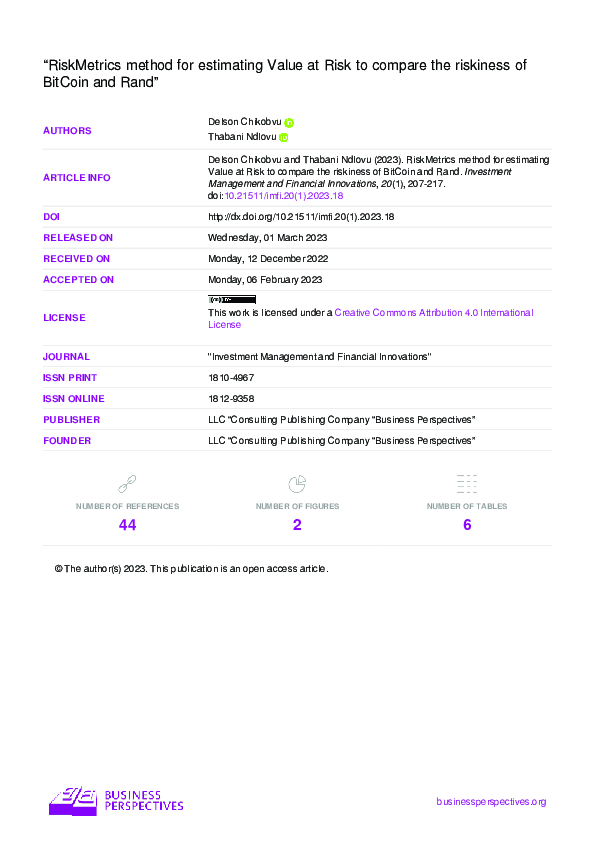 (PDF) RiskMetrics method for estimating Value at Risk to compare the ...