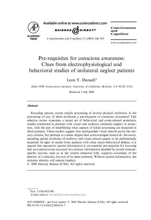 (PDF) Pre-requisites for conscious awareness: Clues from ...