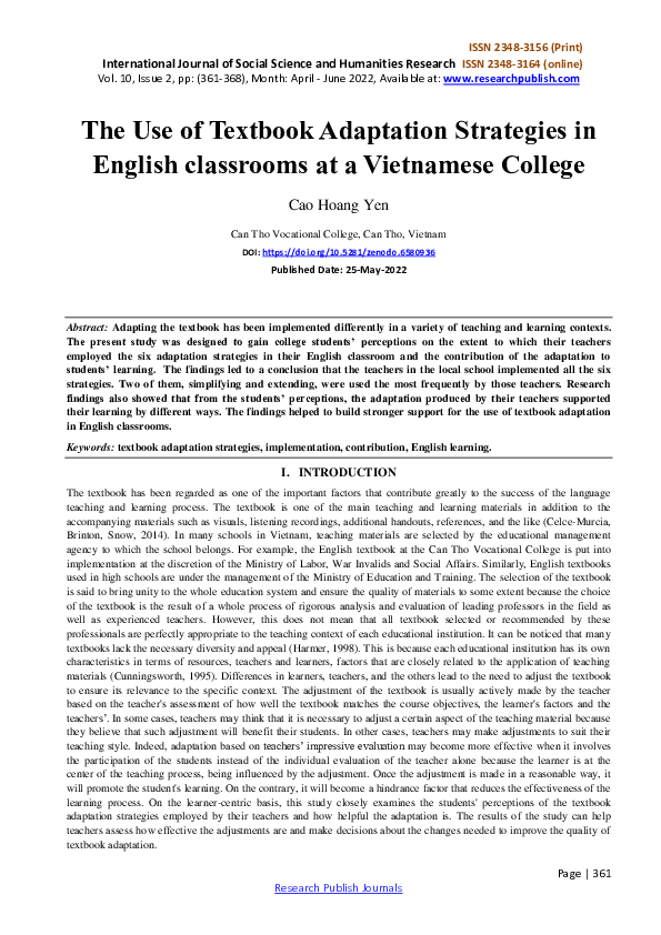(PDF) The Use of Textbook Adaptation Strategies in English classrooms ...