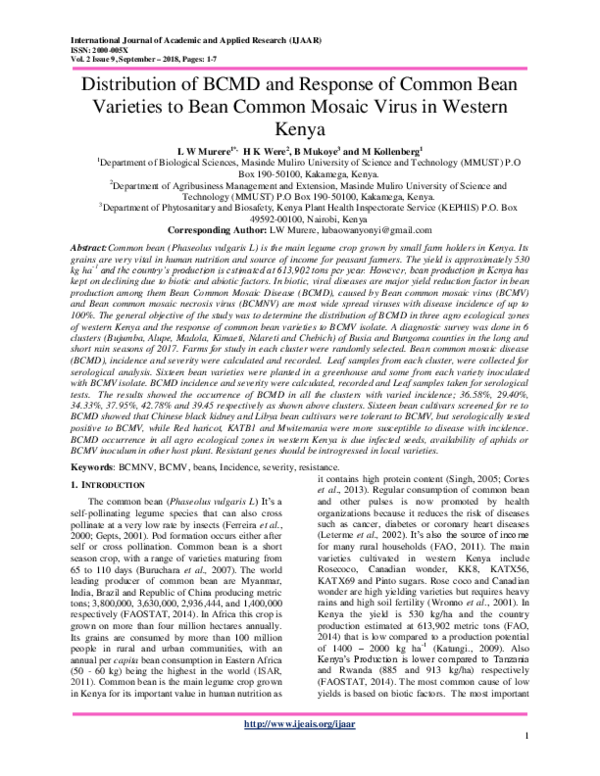 (PDF) Distribution of BCMD and Response of Common Bean Varieties to ...
