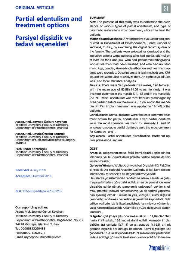 (PDF) Partial edentulism and treatment options