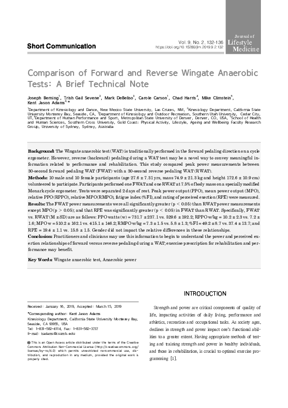(PDF) Comparison of Forward and Reverse Wingate Anaerobic Tests: A ...