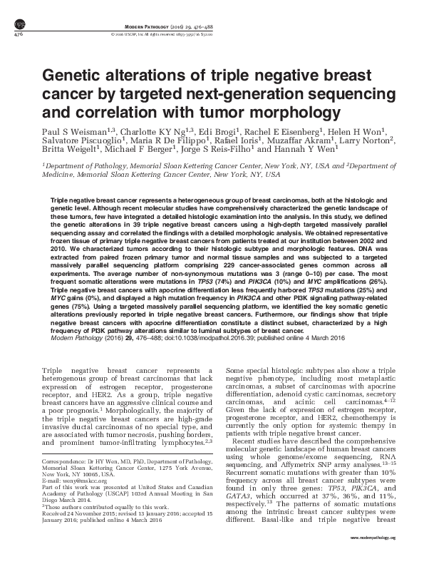 (PDF) Genetic alterations of triple negative breast cancer by targeted ...
