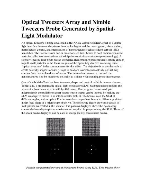 (PDF) Optical Tweezers Array and Nimble Tweezers Probe Generated by ...