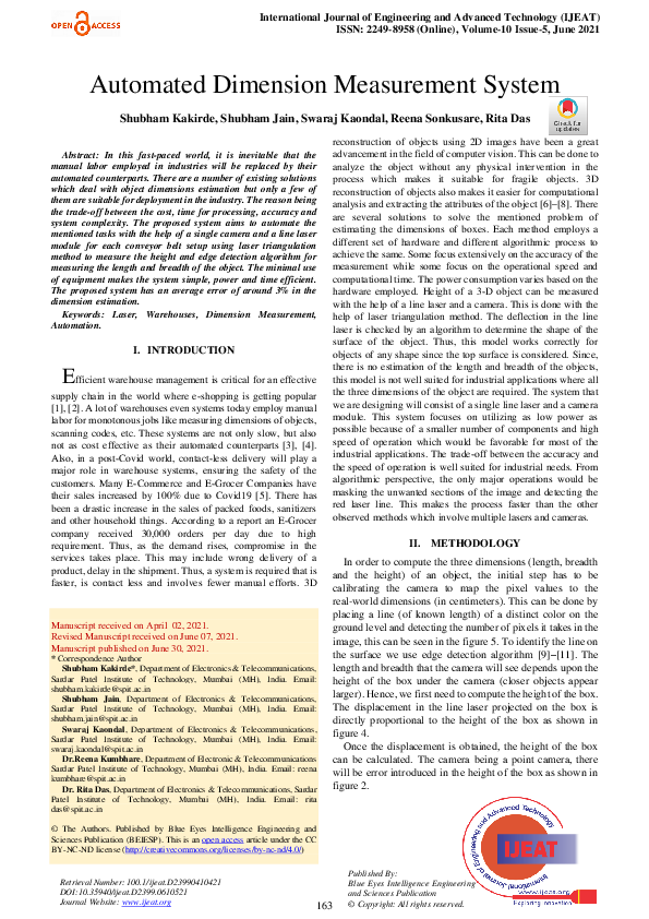 (PDF) Automated Dimension Measurement System Shubham Jain Academia.edu