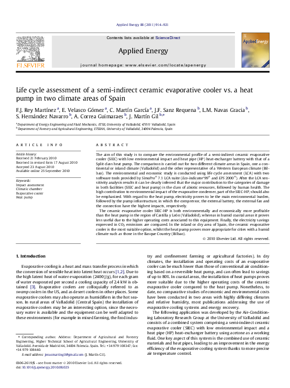 (PDF) Life cycle assessment of a semiindirect ceramic evaporative
