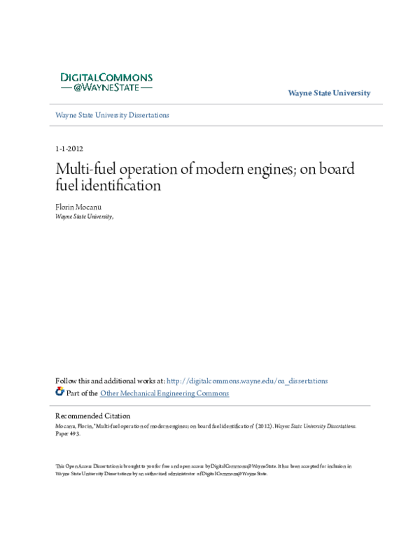 (PDF) Multi-fuel operation of modern engines; on board fuel identification