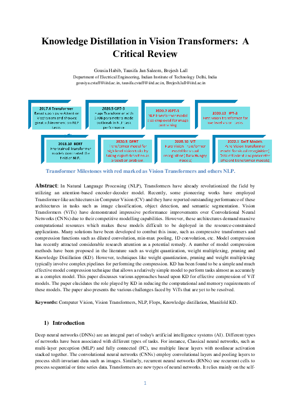 (PDF) Knowledge Distillation in Vision Transformers: A Critical Review