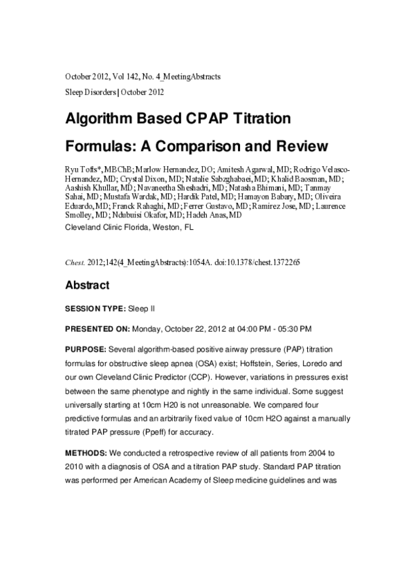 (PDF) Algorithm Based CPAP Titration Formulas: A Comparison and Review