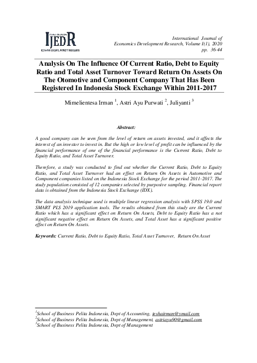 (PDF) Analysis On The Influence Of Current Ratio, Debt to Equity Ratio ...