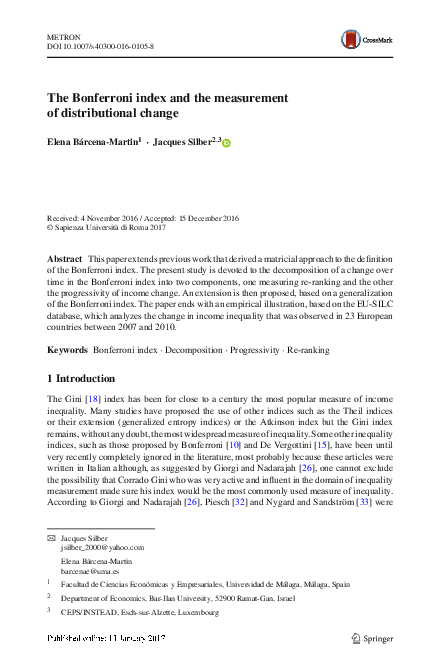 (PDF) The Bonferroni index and the measurement of distributional change
