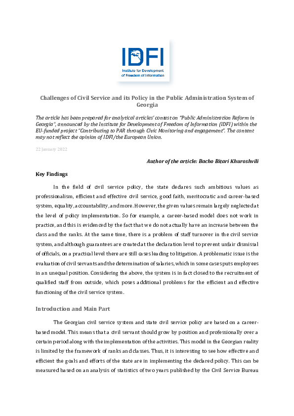 (PDF) Challenges of Civil Service and its Policy in the Public ...