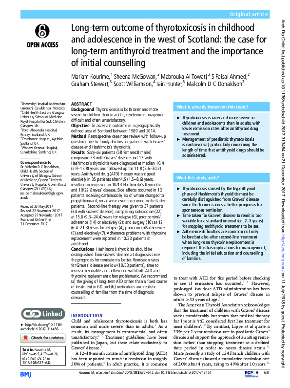 Pdf Long Term Outcome Of Thyrotoxicosis In Childhood And Adolescence
