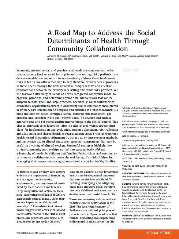 (PDF) A Road Map to Address the Social Determinants of Health Through ...