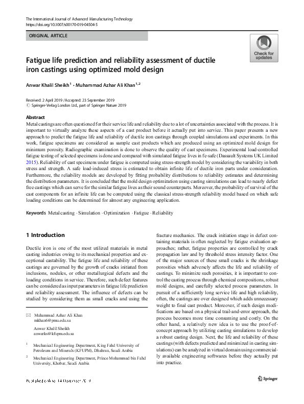 (PDF) Fatigue life prediction and reliability assessment of ductile ...