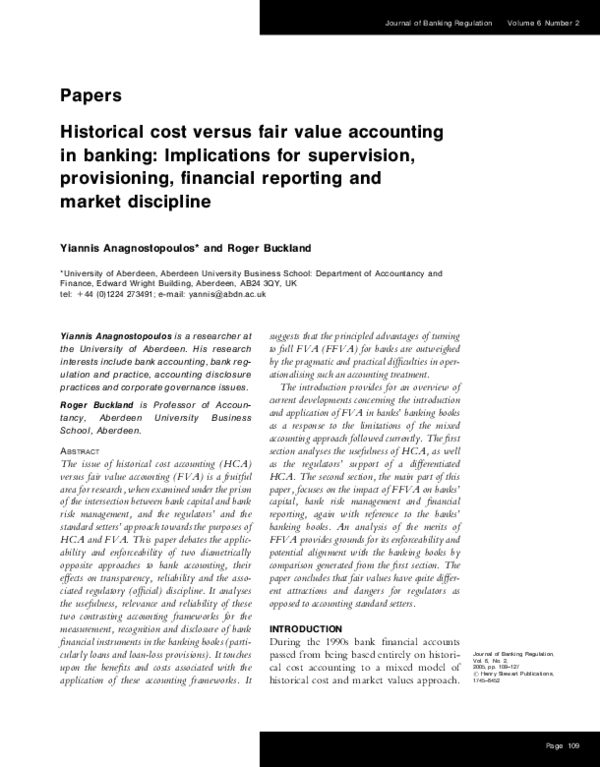 (PDF) Historical cost versus fair value accounting in banking ...
